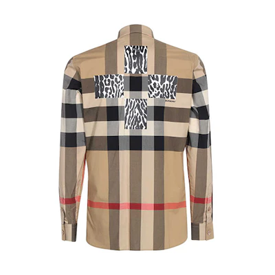 Burberry Long Sleeve Shirt Zebra Print Check Back Khaki 80574681