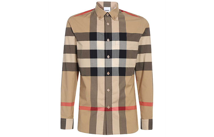 Burberry  Long Sleeve Shirt Zebra Print Check Back Khaki 80574681 圖 3