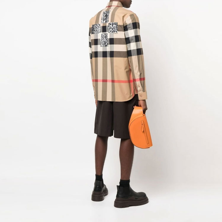 Burberry  Long Sleeve Shirt Zebra Print Check Back Khaki 80574681 圖 4