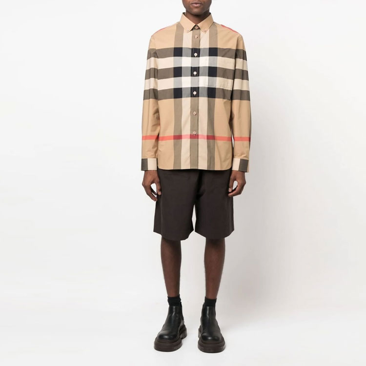 Burberry  Long Sleeve Shirt Zebra Print Check Back Khaki 80574681 圖 5