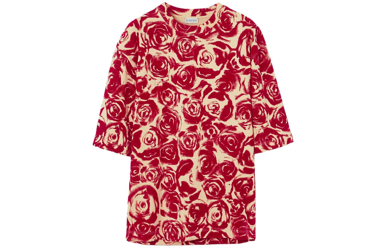 Burberry  Loose-Fit Rose Decor Crewneck Short-Sleeve T-Shirt Red 80824051