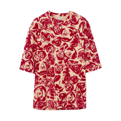 Burberry Loose-Fit Rose Decor Crewneck Short-Sleeve T-Shirt Red 80824051