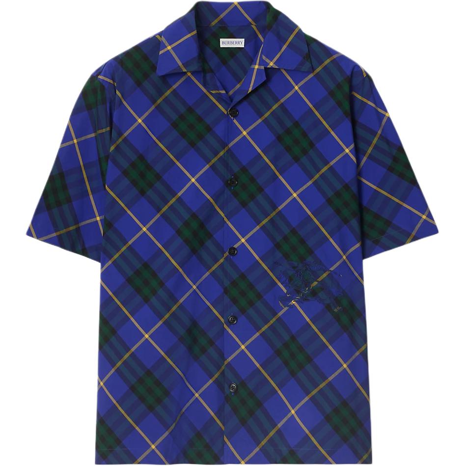 Burberry  Loose Fit Check Short Sleeve Shirt Light Blue Equestrian Logo. 80906471