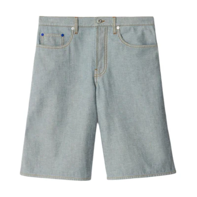 Burberry Loose Fit Wide-Leg Denim Shorts with Equestrian Logo Blue. 80864521