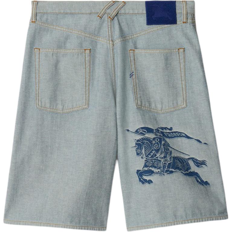 Lookbook Burberry Celana Pendek Denim Loose Fit Wide-Leg Logo Equestrian Biru. 80864521