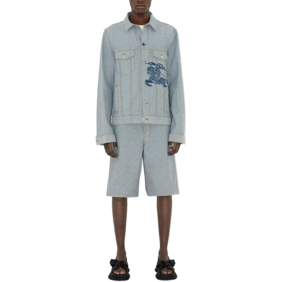 Purchase Burberry Celana Pendek Denim Loose Fit Wide-Leg Logo Equestrian Biru. 80864521