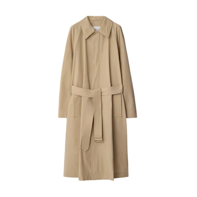 Burberry Mid-Length Solid Beige Trench Coat with Single-Breasted Design. 80876111
