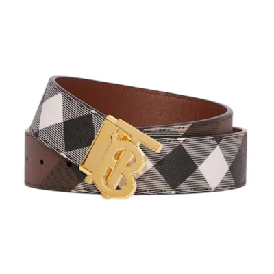 Burberry Monogram Check Reversible Leather Belt Brown 3.5cm Width. 80583481