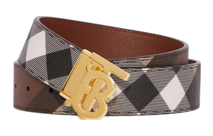 Order Burberry 經典格紋雙面皮革腰帶 棕色 3.5公分宽 80583481
