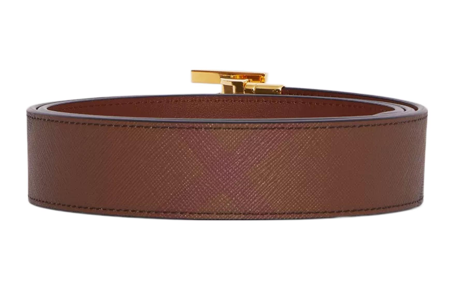 Shop Burberry 經典格紋雙面皮革腰帶 棕色 3.5公分宽 80583481