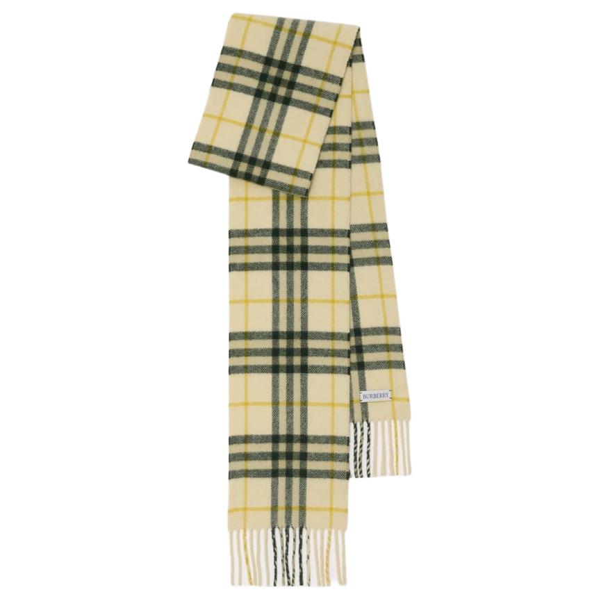 Burberry  Narrow Check Cashmere Fringe Scarf in Candlelight Color. 80987251