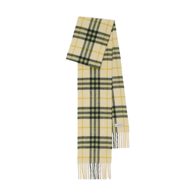Burberry Narrow Check Cashmere Fringe Scarf in Candlelight Color. 80987251