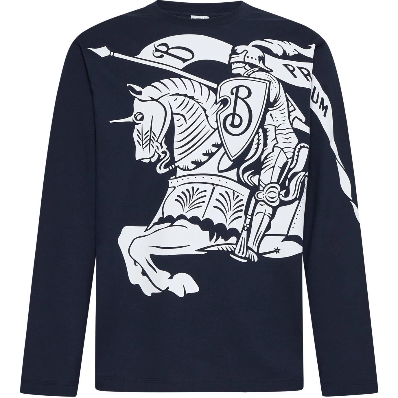 Burberry  Navy Blue Animal Letter Print Long-Sleeve Crewneck T-Shirt 80929451