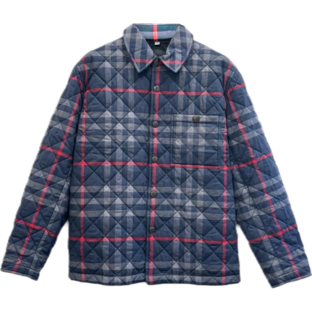 Burberry  Navy Blue Check Collar Cotton Jacket Long Sleeve. 80841881