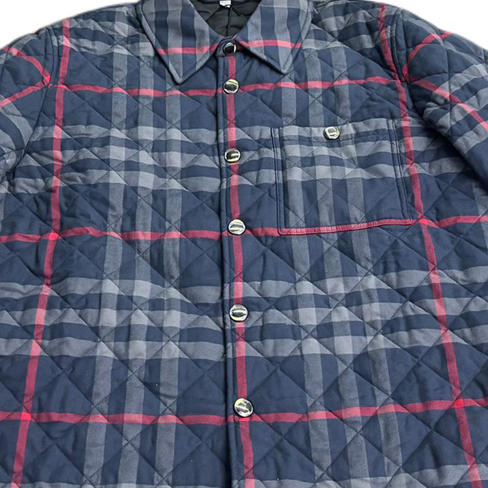 Lookbook Burberry  Navy Blue Check Collar Cotton Jacket Long Sleeve. 80841881