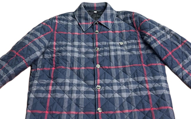 Burberry Navy Blue Check Collar Cotton Jacket Long Sleeve. 80841881 Shop Burberry Navy Blue Check Collar Cotton Jacket Long Sleeve. 80841881