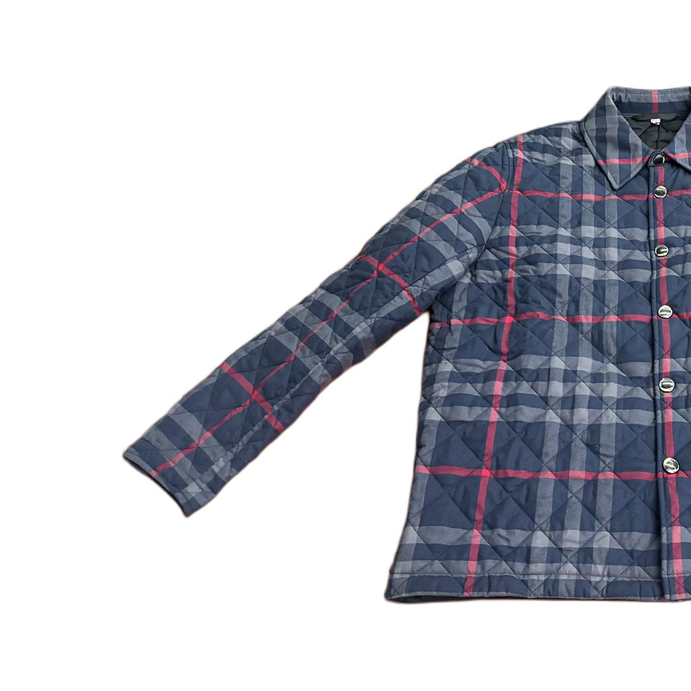 Details for Burberry  Navy Blue Check Collar Cotton Jacket Long Sleeve. 80841881