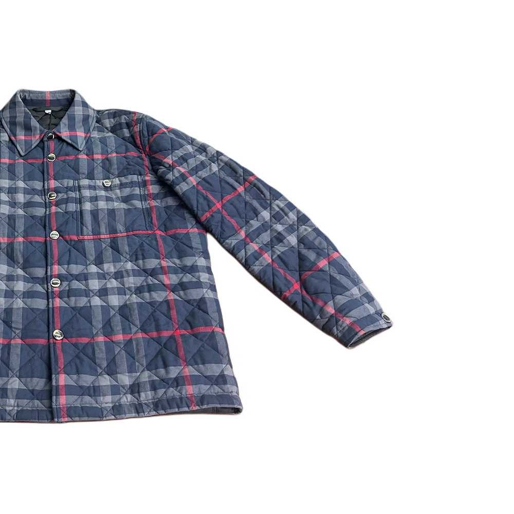 Sizing Burberry  Navy Blue Check Collar Cotton Jacket Long Sleeve. 80841881