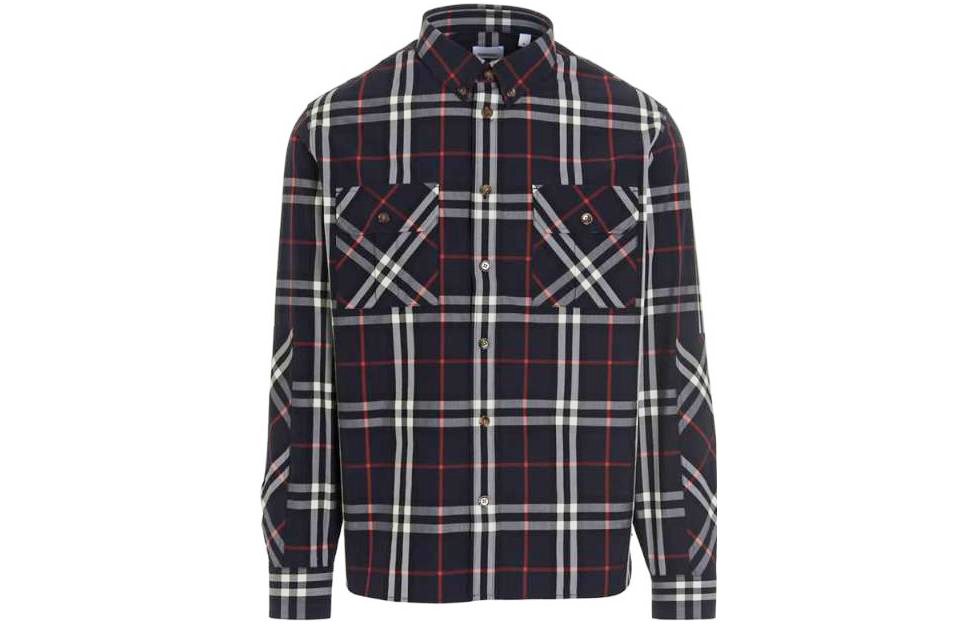 Burberry  Navy Blue Check Print Long Sleeve Shirt 80483511