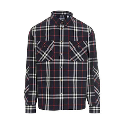Burberry Navy Blue Check Print Long Sleeve Shirt 80483511