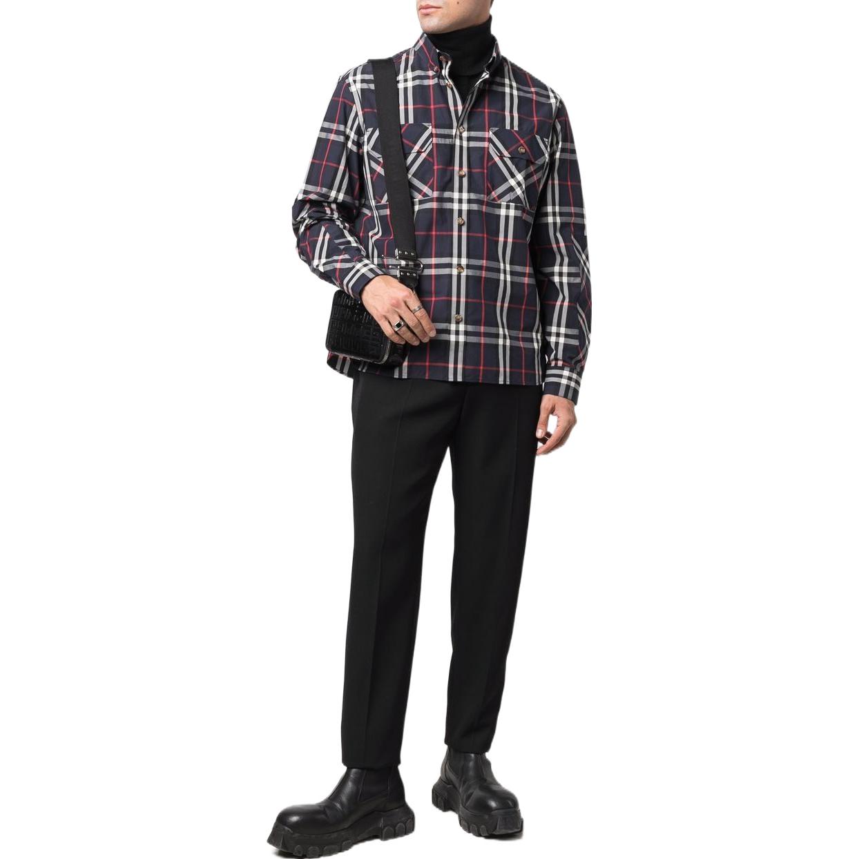 Burberry  Navy Blue Check Print Long Sleeve Shirt 80483511 圖 3