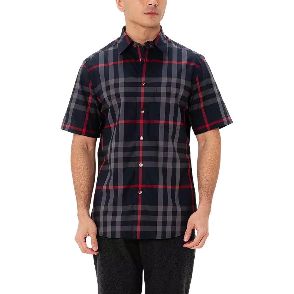 Burberry  Navy Blue Check Print Short-Sleeve Shirt 80842921 圖 3