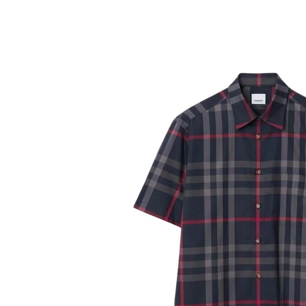 Burberry  Navy Blue Check Print Short-Sleeve Shirt 80842921 圖 5