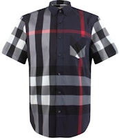 Burberry Navy Blue Check Short-Sleeve Button-Up Shirt. 40458421 Burberry Navy Blue Check Short-Sleeve Button-Up Shirt. 40458421