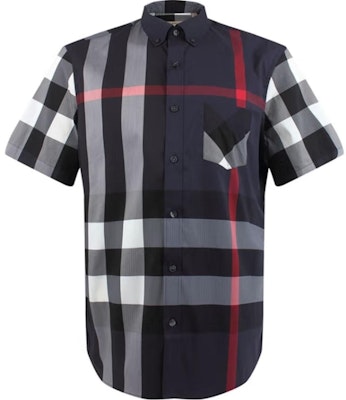 버버리 네이비 블루 체크 반팔 버튼업 셔츠. 40458421 Buy 버버리 네이비 블루 체크 반팔 버튼업 셔츠. 40458421