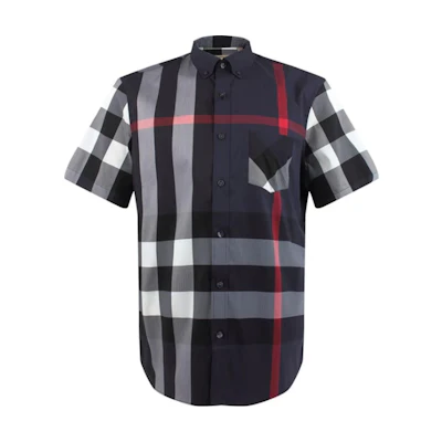 Burberry Navy Blue Check Short-Sleeve Button-Up Shirt. 40458421