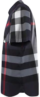 Shop Burberry 海軍藍格紋短袖襯衫 (短袖扣襯衫)。 40458421