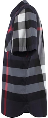 버버리 네이비 블루 체크 반팔 버튼업 셔츠. 40458421 Shop 버버리 네이비 블루 체크 반팔 버튼업 셔츠. 40458421