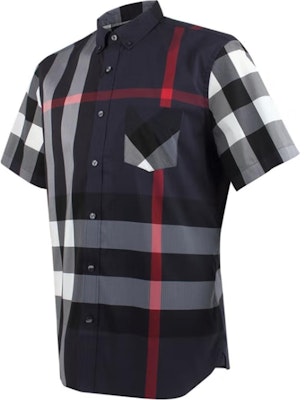 버버리 네이비 블루 체크 반팔 버튼업 셔츠. 40458421 Purchase 버버리 네이비 블루 체크 반팔 버튼업 셔츠. 40458421