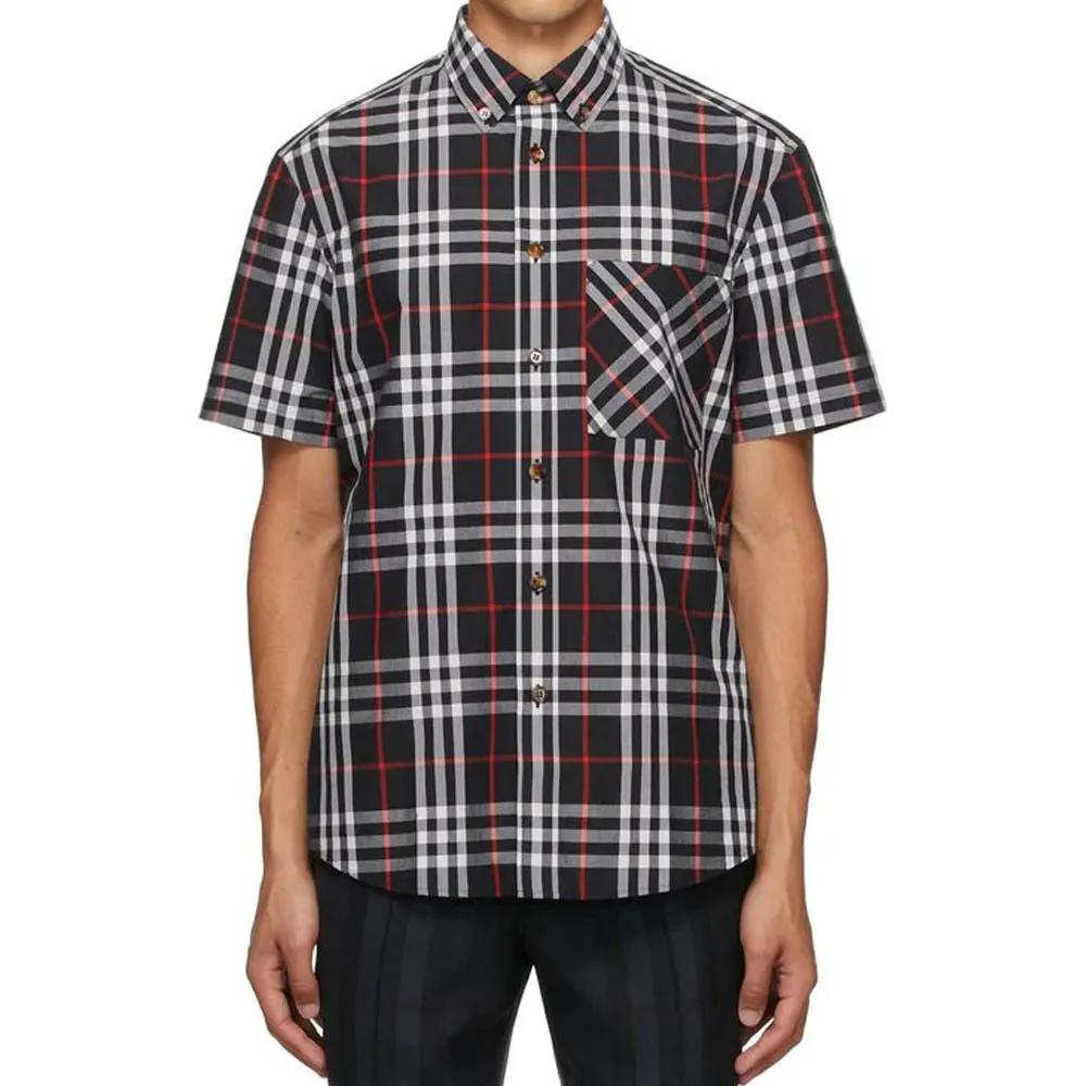 Burberry  Navy Blue Check Short Sleeve Button-Up Shirt. 80734111 圖 2