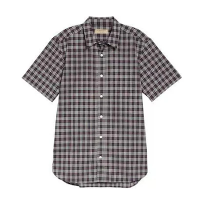 Burberry Navy Blue Checkered Button-Down Short-Sleeve Shirt. 80034801
