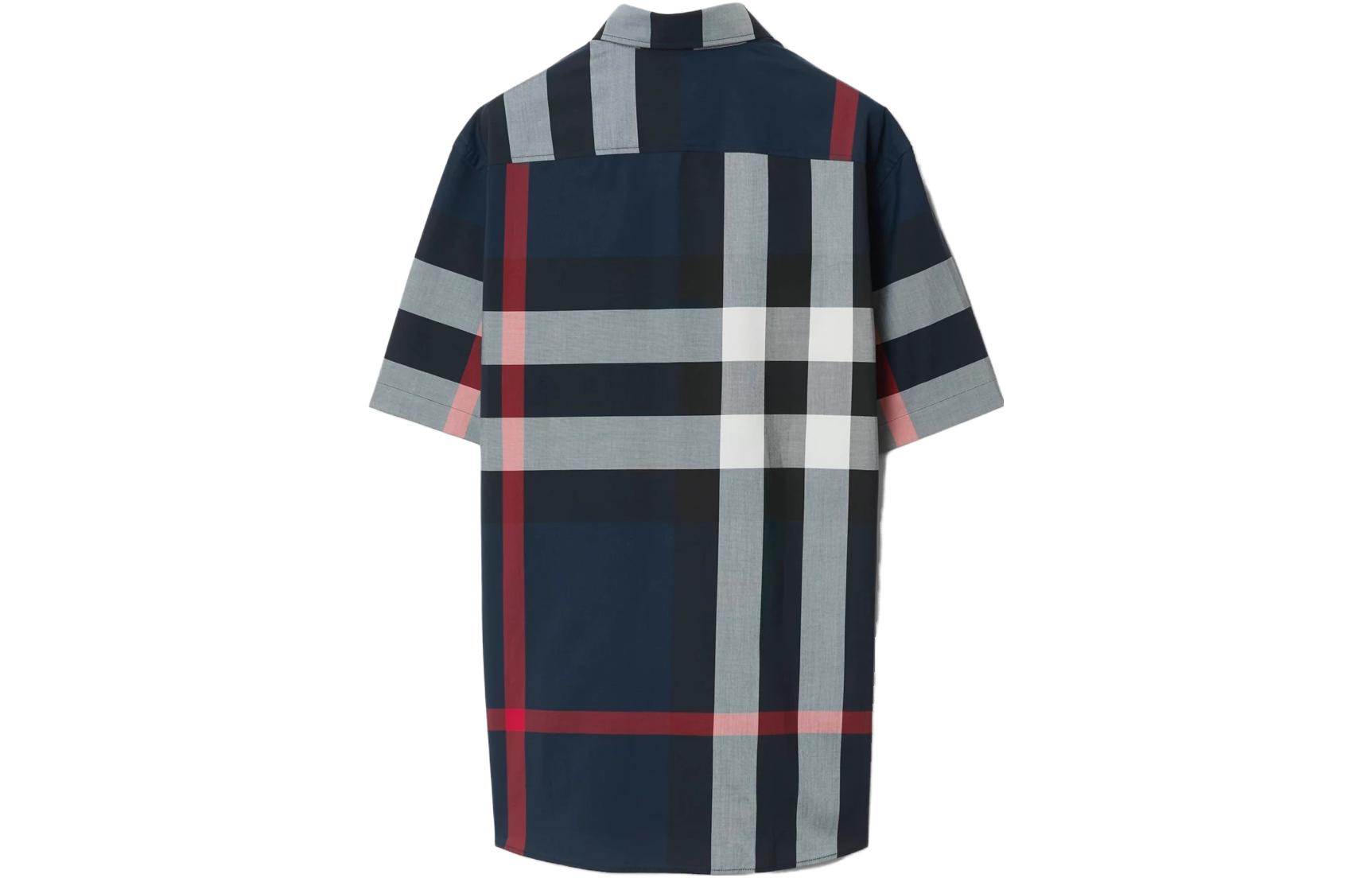 Burberry  Navy Blue Checkered Button-Up Short Sleeve Shirt. 80795921 圖 3