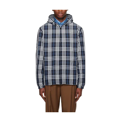 Burberry Navy Blue Checkered Hooded Long Sleeve Jacket. 80742861