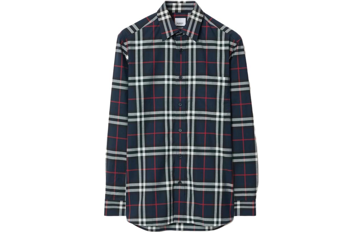 Order Burberry  Navy Blue Checkered Long Sleeve Button-Up Shirt. 80732151