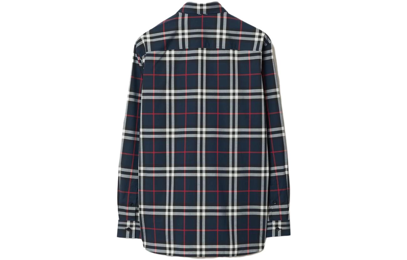 Lookbook Burberry  Navy Blue Checkered Long Sleeve Button-Up Shirt. 80732151