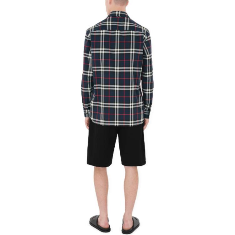 Purchase Burberry  Navy Blue Checkered Long Sleeve Button-Up Shirt. 80732151