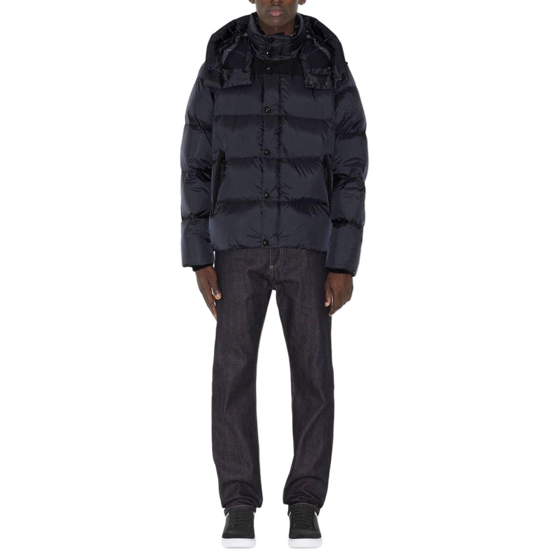 Lookbook バーバリー ネイビーブルーフード付きダウンジャケット（着脱可能な袖付き） 80839711