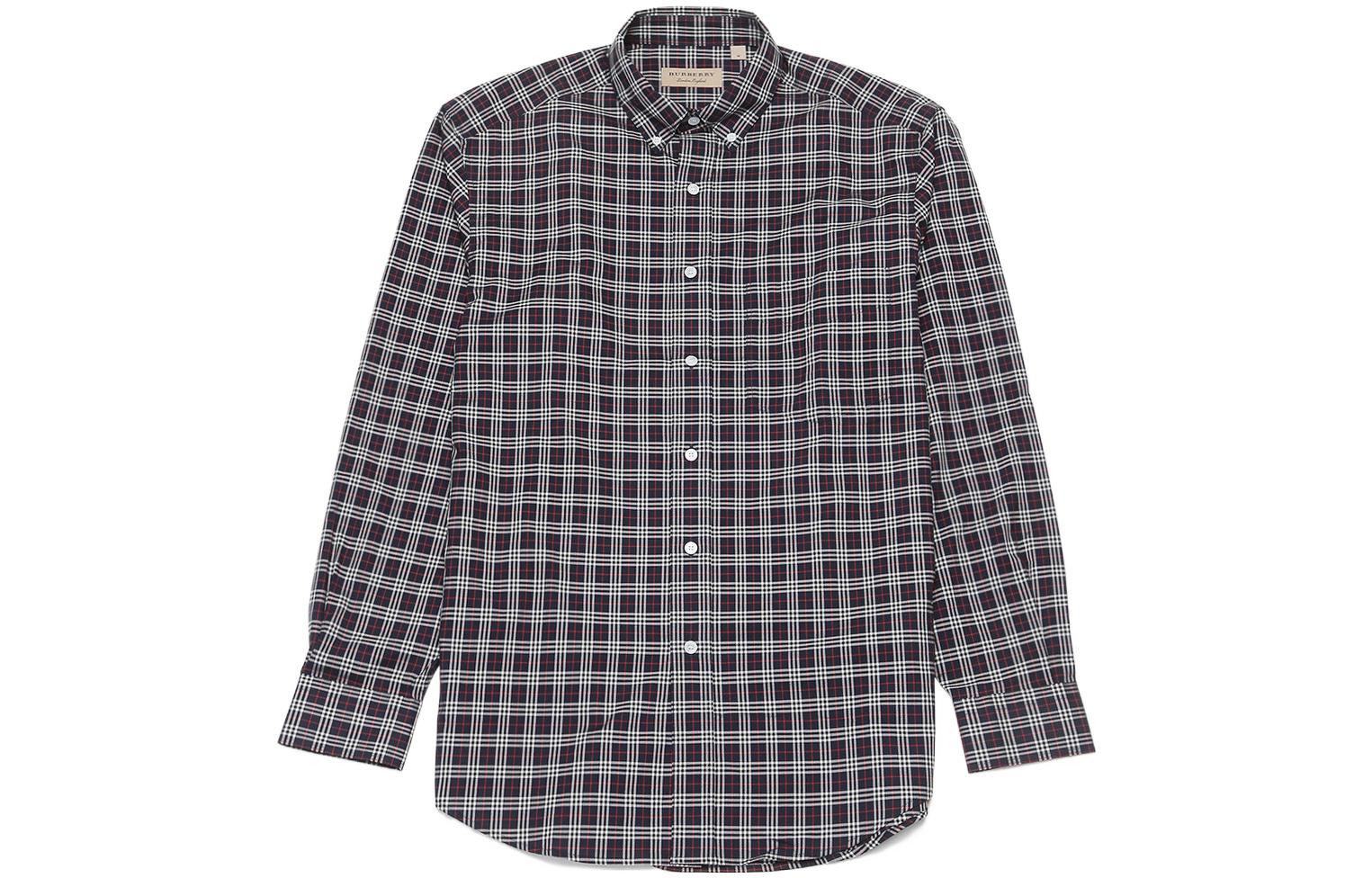 Burberry  Navy Check Pattern Single-Breasted Long Sleeve Shirt 80031511