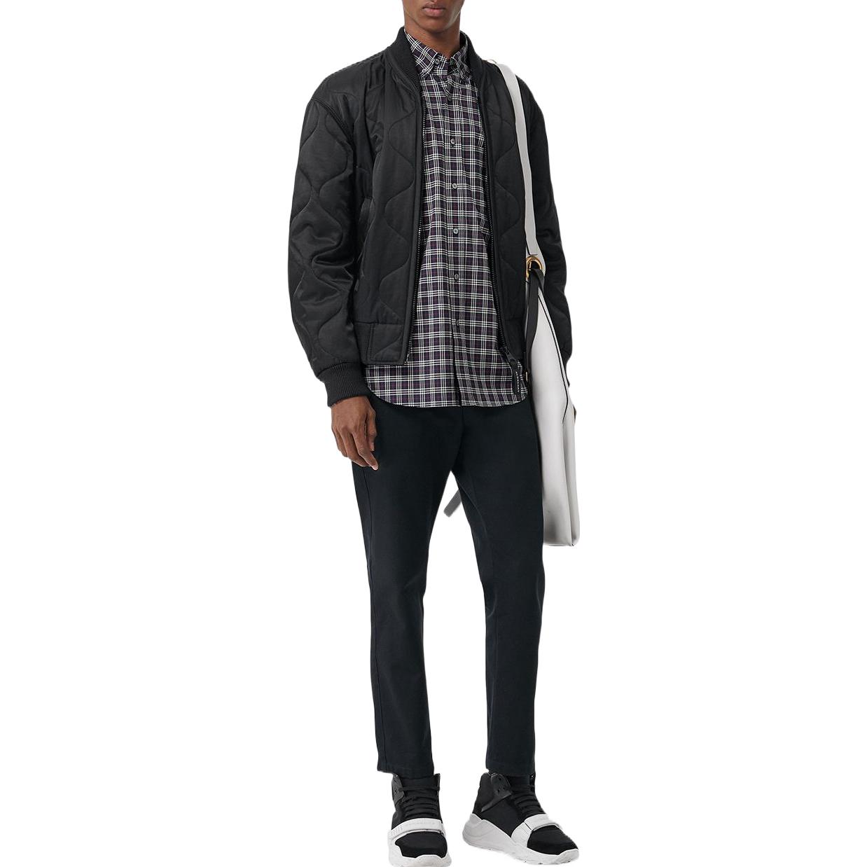 Shop 버버리 네이비 체크 패턴 싱글 버튼 긴팔 셔츠 80031511