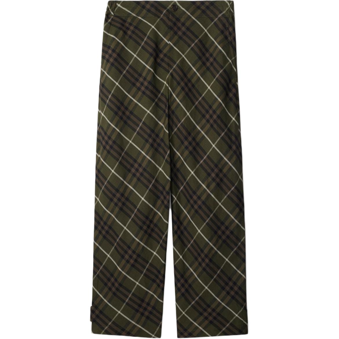 Burberry  Olive High-Waisted Checkered Button Loose Straight Pants 80906101