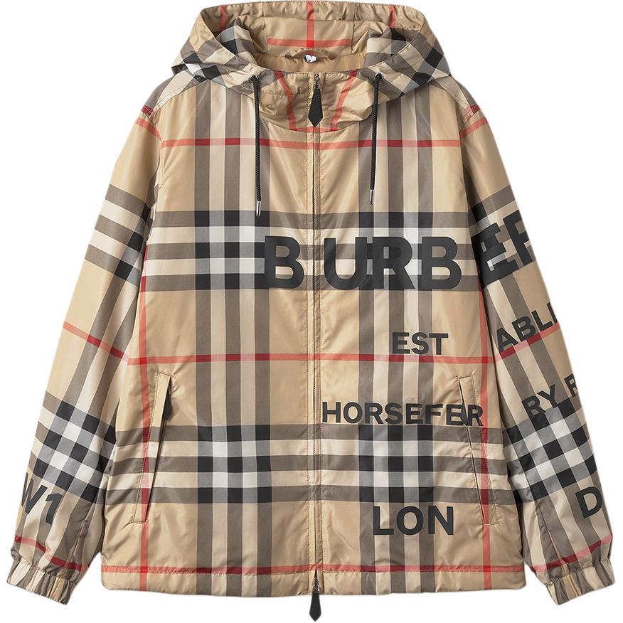 Burberry  Oversized Hooded Logo Print Colorblock Jacket. 8067774
