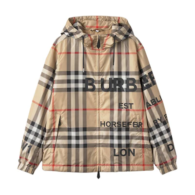Burberry Oversized Hooded Logo Print Colorblock Jacket. 8067774
