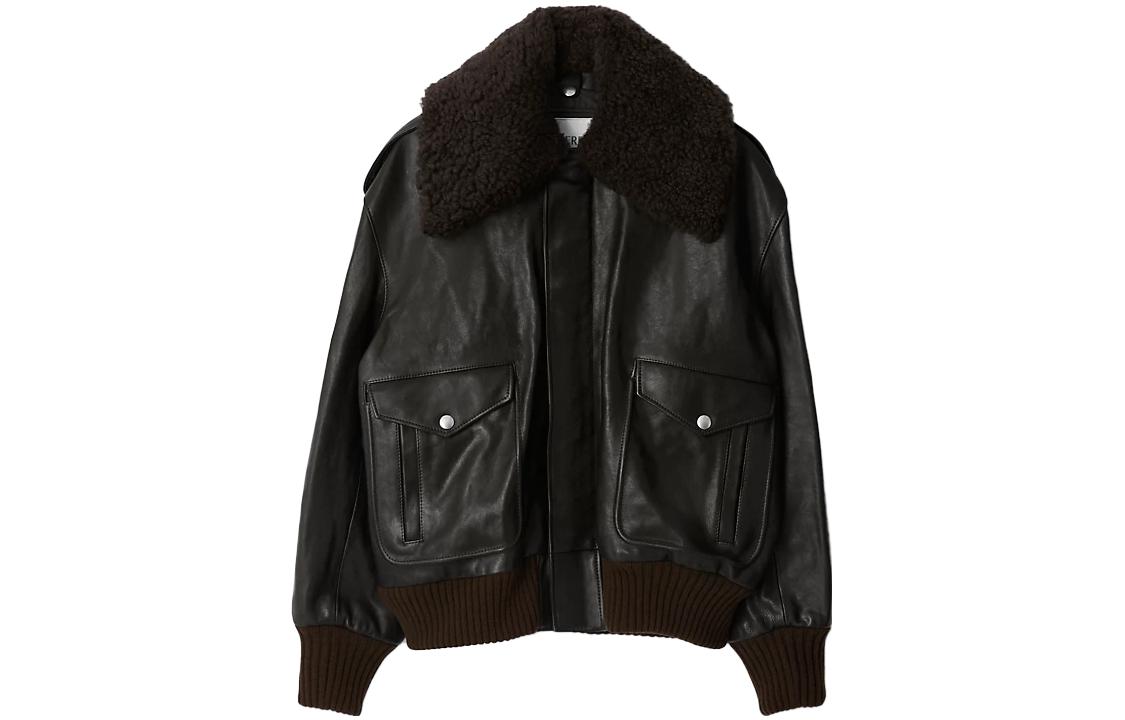 Burberry  Patchwork Zip-Up Leather Jacket Long Sleeve in Otter Brown. 80776091