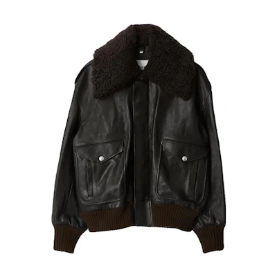 Burberry Patchwork Zip-Up Leather Jacket Long Sleeve in Otter Brown. 80776091