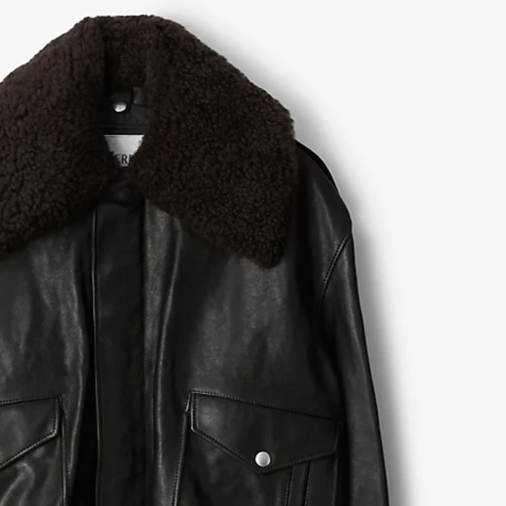 Shop 博柏利拼接皮革拉鍊外套長袖 - 水獺棕色 80776091