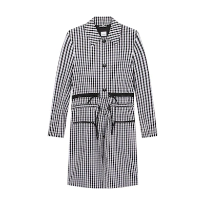 Burberry Plaid Print Long Sleeve Mid-Length Trench Coat Black White 45635401